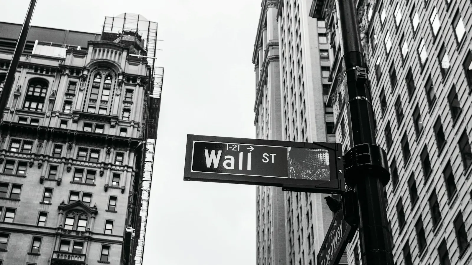 Wall Street street sign between New York office buildings
