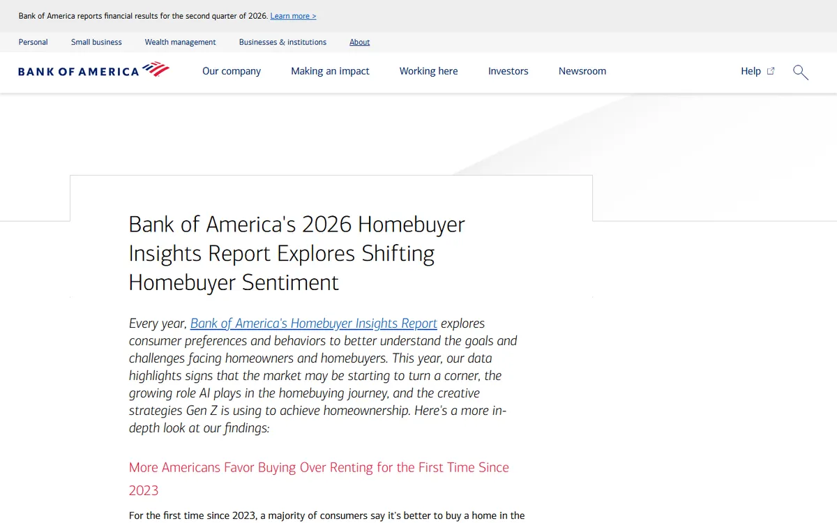 Screenshot: Bank of America 2026 Homebuyer Insights Report page