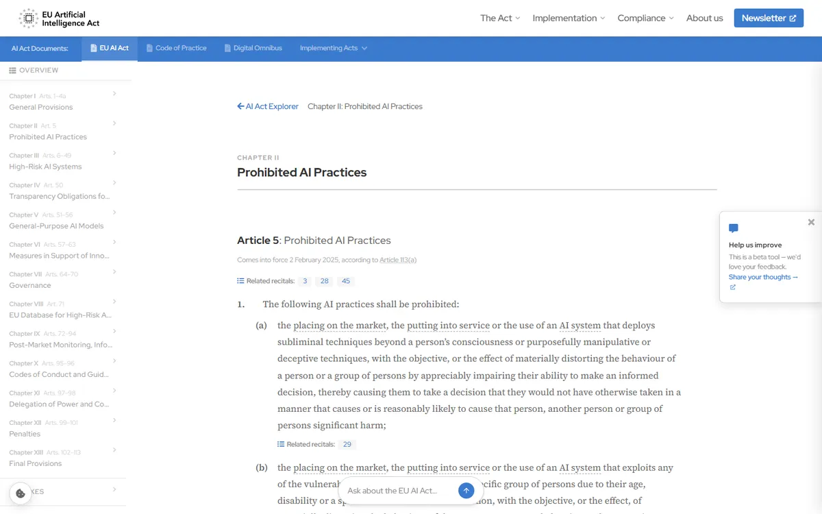 Text of Article 5 of the EU AI Act on prohibited AI practices
