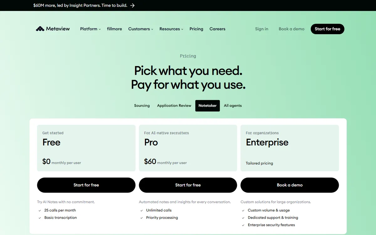 Screenshot: Metaview pricing page